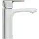 Ein Chrom-Wasserhahn von Ideal Standard mit einem schmalen Auslauf und einem Hebel für die Temperatur- und Mengenregulierung.